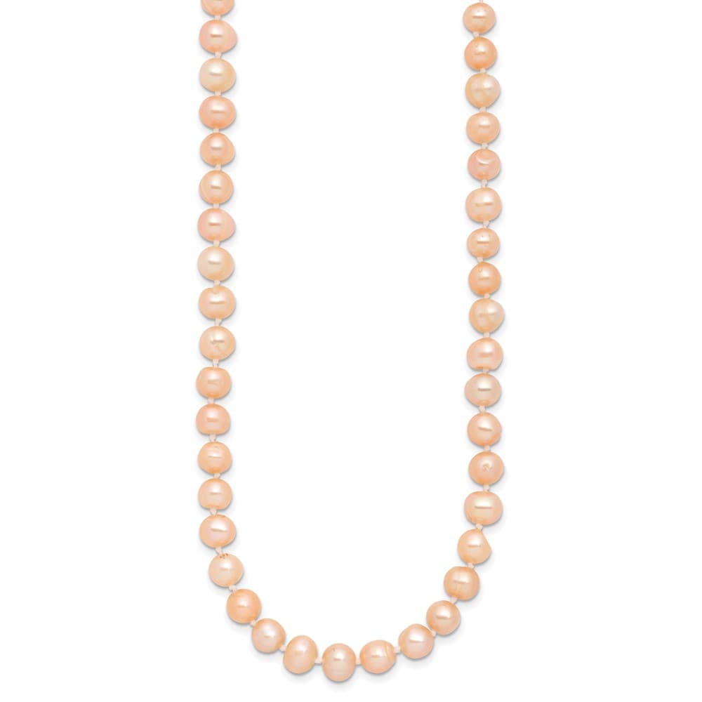 Sterling Silver 6-7mm Pink Round Cultured Pearl 6-7mm 18 inch Necklace