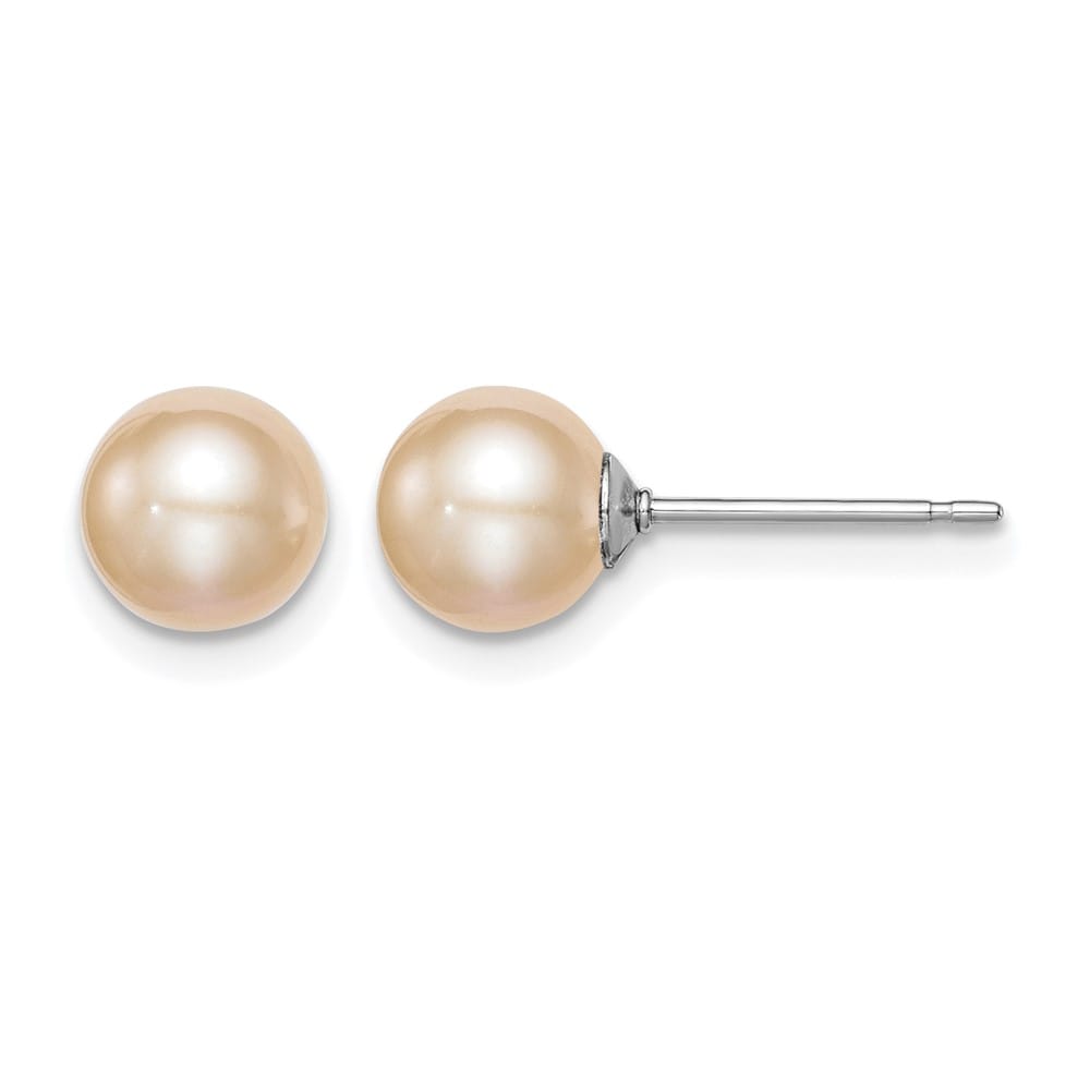 Sterling Silver 6-7mm Pink Round Freshwater Pearl Post Earrings, view 1 of 4