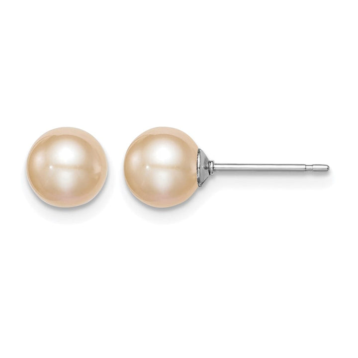 Sterling Silver 6-7mm Pink Round Freshwater Pearl Post Earrings, view 1 of 4