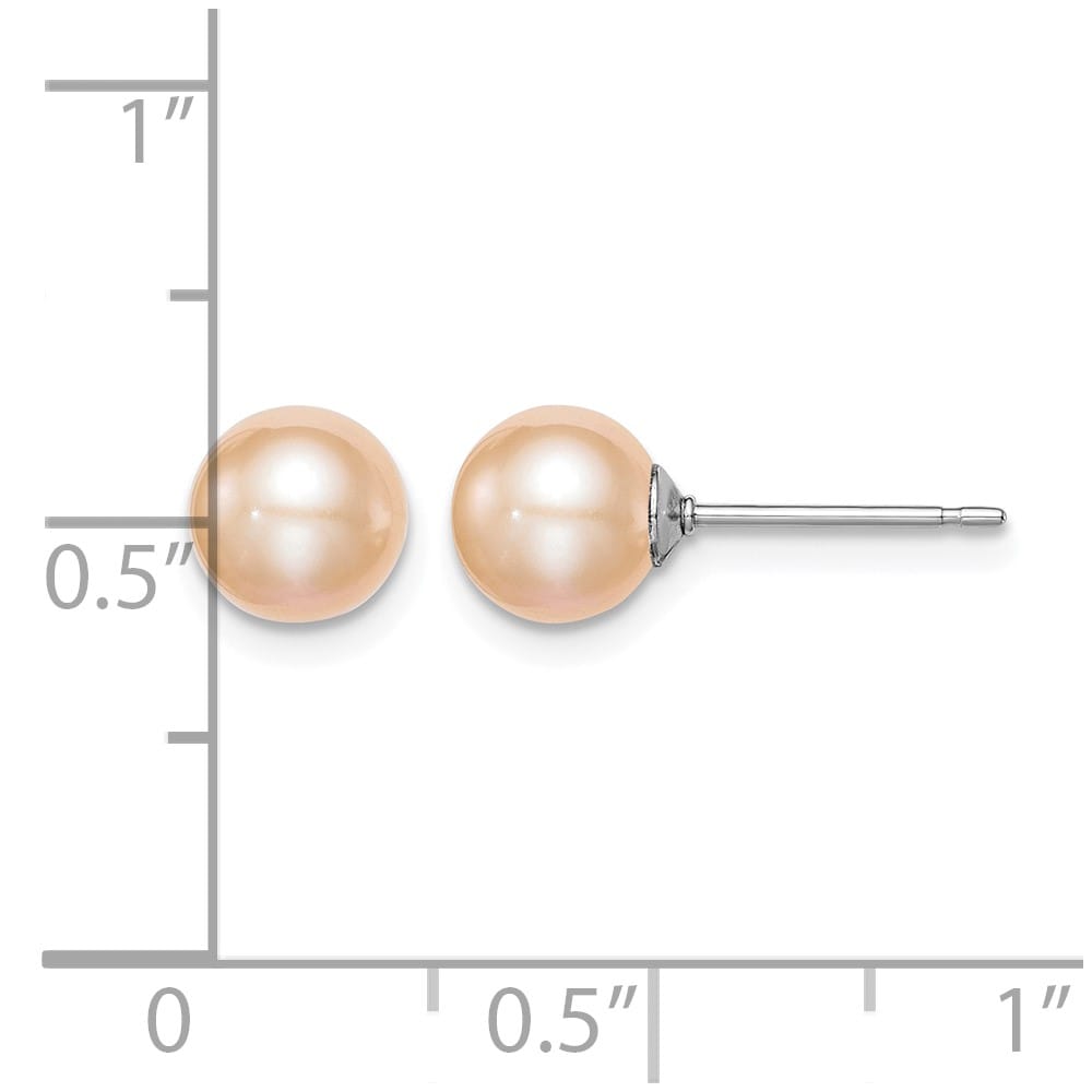 Sterling Silver 6-7mm Pink Round Freshwater Pearl Post Earrings, view 4 of 4