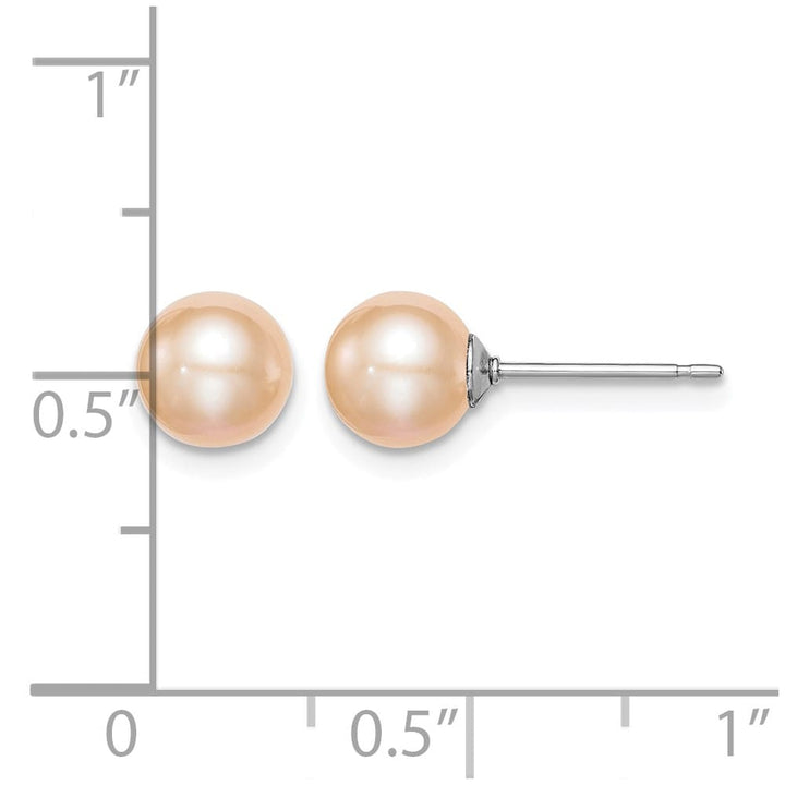 Sterling Silver 6-7mm Pink Round Freshwater Pearl Post Earrings, view 4 of 4