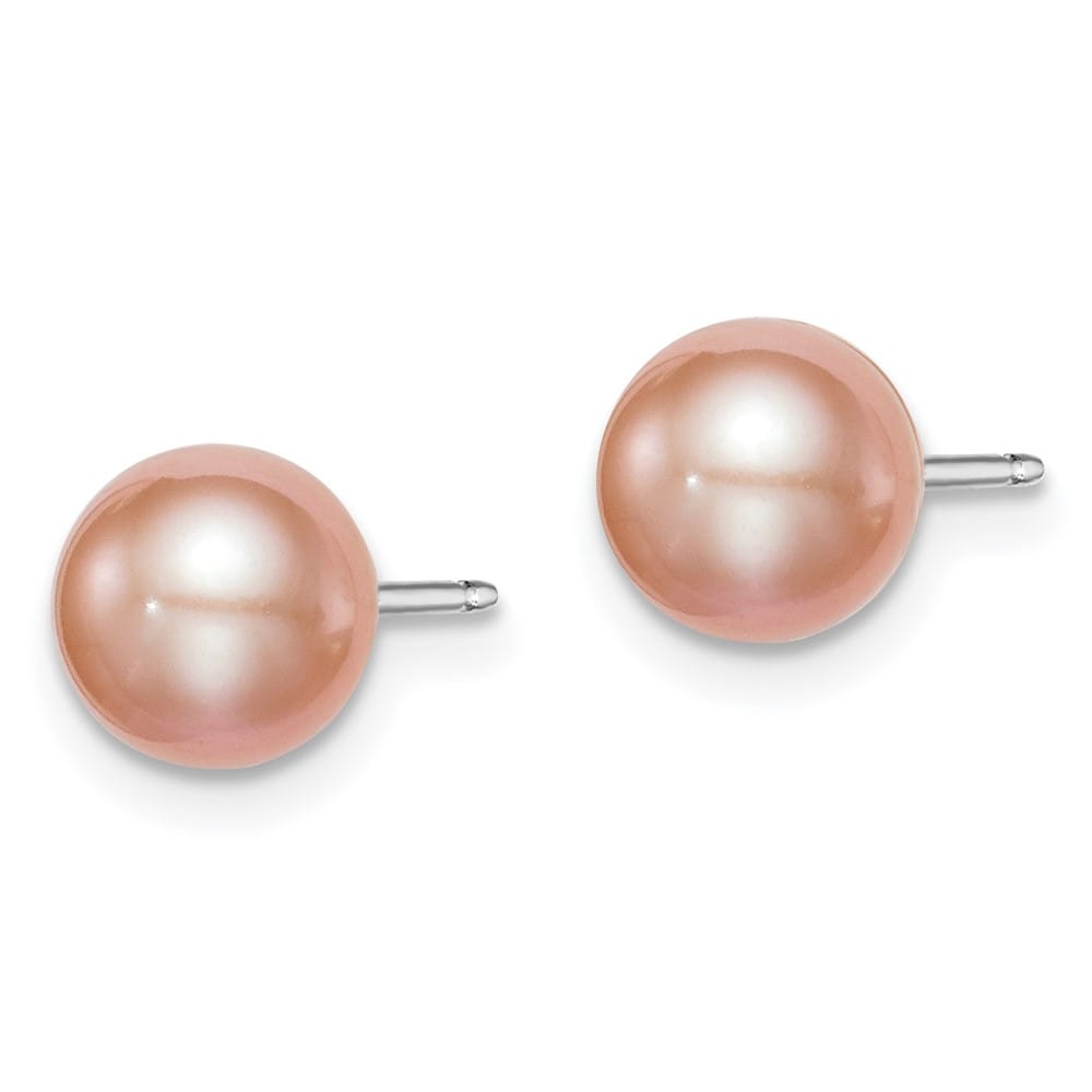 Sterling Silver 6-7mm Pink Round Freshwater Pearl Post Earrings, view 2 of 4