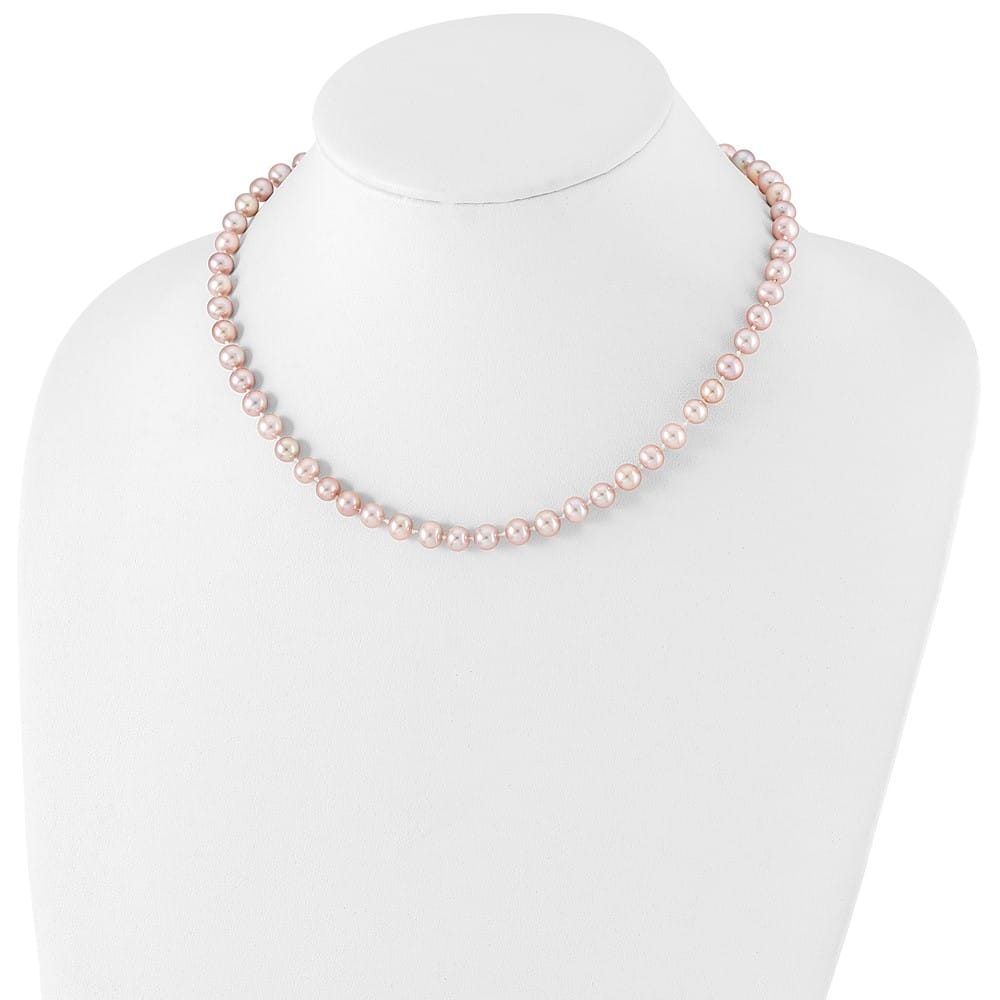 Sterling Silver 6-7mm Purple Round Cultured Pearl 16 inch Necklace