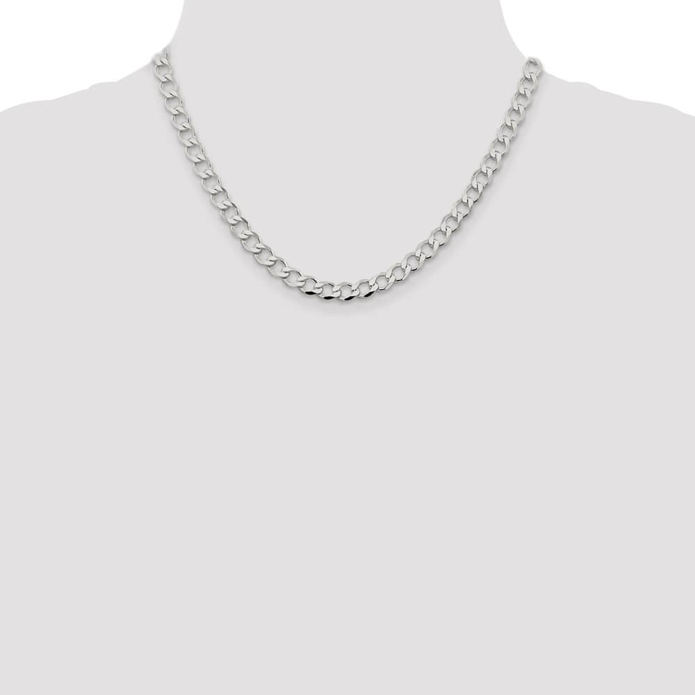 Sterling Silver 6.7mm Semi-solid Flat Curb Chain Size 18