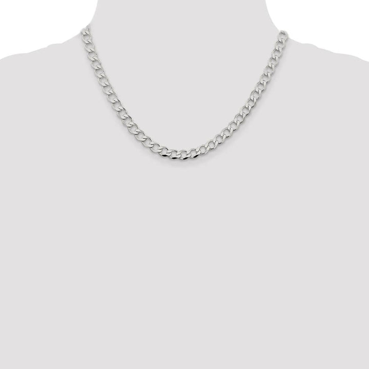 Sterling Silver 6.7mm Semi-solid Flat Curb Chain Size 18