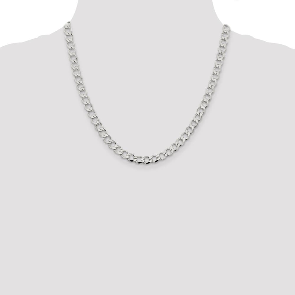 Sterling Silver 6.7mm Semi-solid Flat Curb Chain Size 20