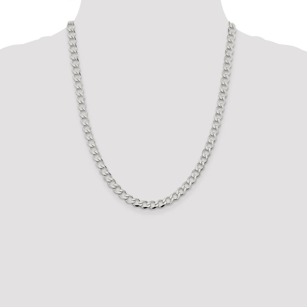 Sterling Silver 6.7mm Semi-solid Flat Curb Chain Size 22