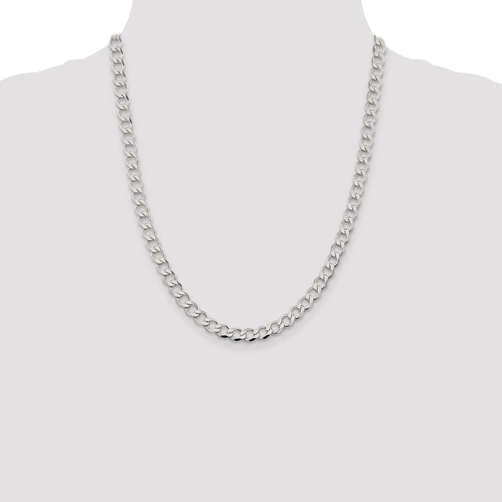 Sterling Silver 6.7mm Semi-solid Flat Curb Chain Size 22