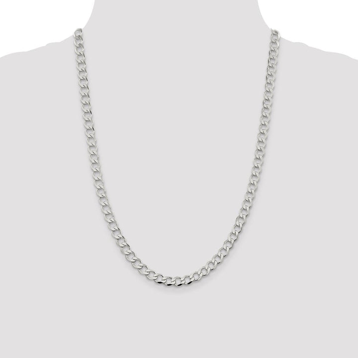Sterling Silver 6.7mm Semi-solid Flat Curb Chain Size 24