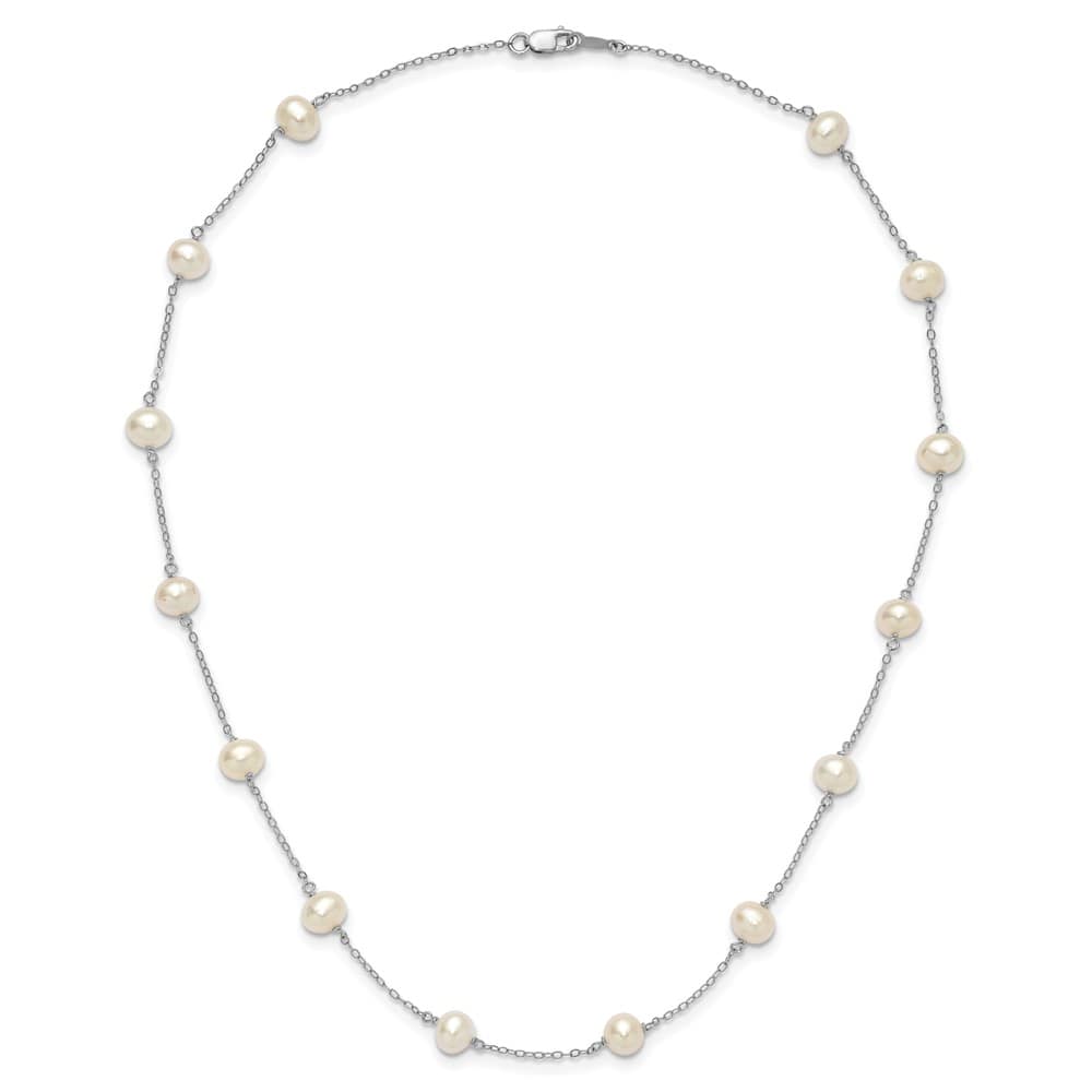 Sterling Silver 6-7mm White Cultured Pearl 14-Station 18 inch Necklace