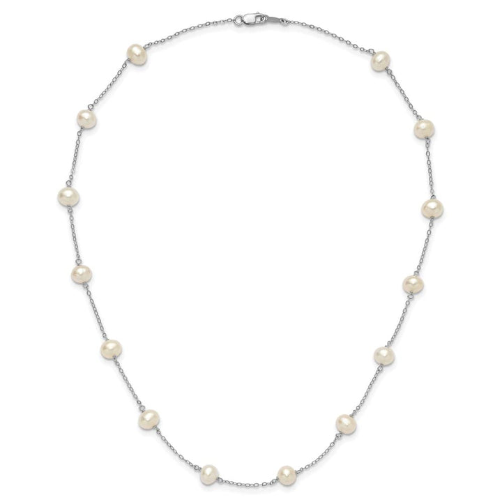 Sterling Silver 6-7mm White Cultured Pearl 14-Station 18 inch Necklace