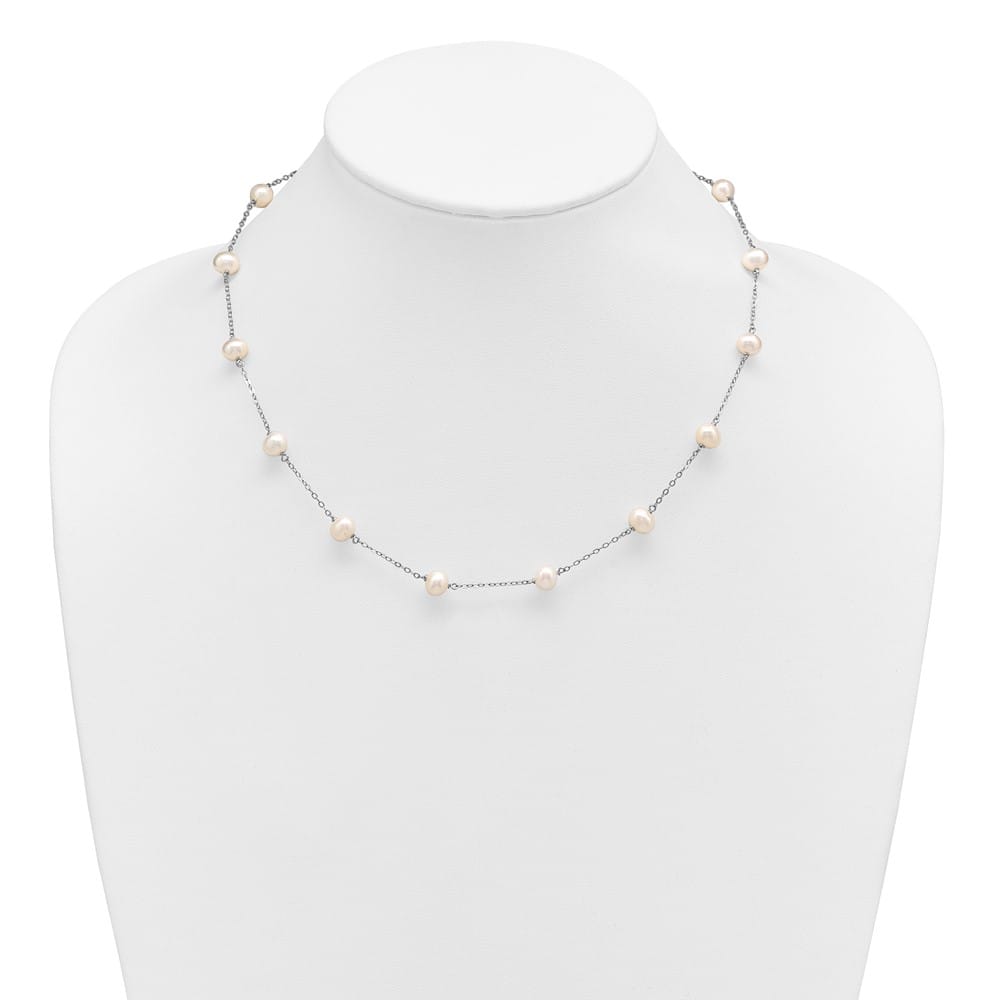 Sterling Silver 6-7mm White Cultured Pearl 14-Station 18 inch Necklace