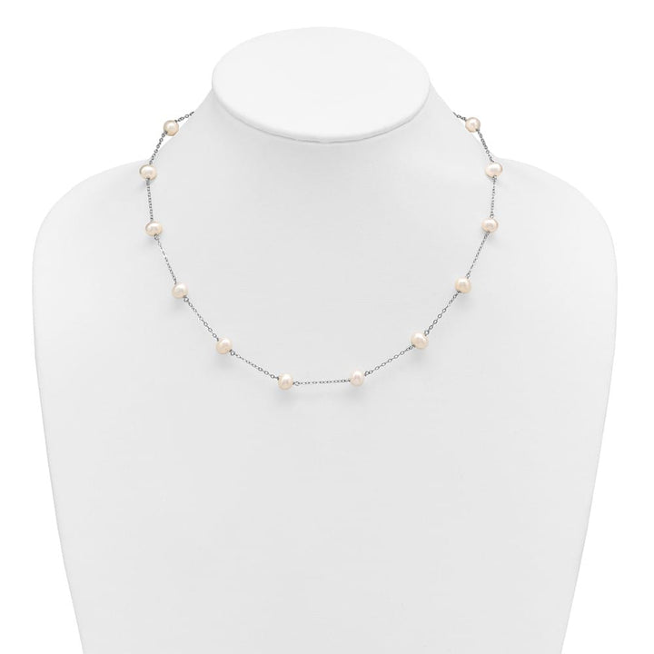 Sterling Silver 6-7mm White Cultured Pearl 14-Station 18 inch Necklace