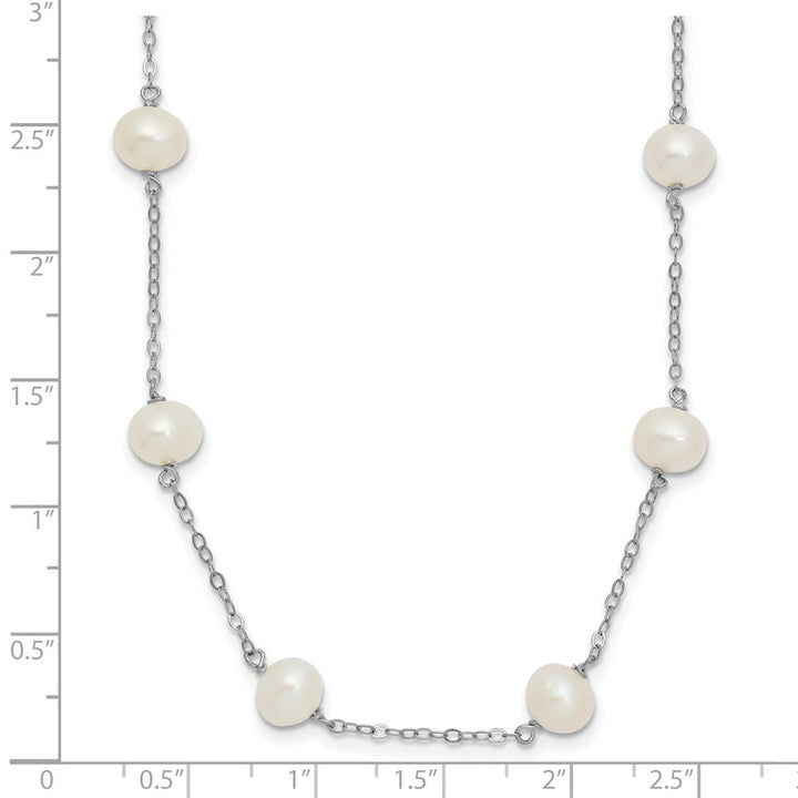 Sterling Silver 6-7mm White Cultured Pearl 14-Station 18 inch Necklace