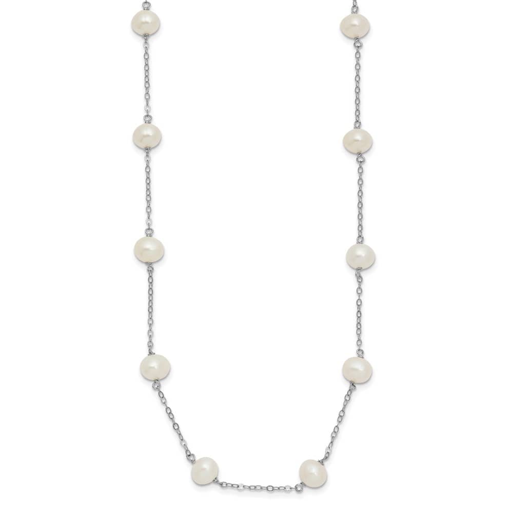 Sterling Silver 6-7mm White Cultured Pearl 14-Station 18 inch Necklace