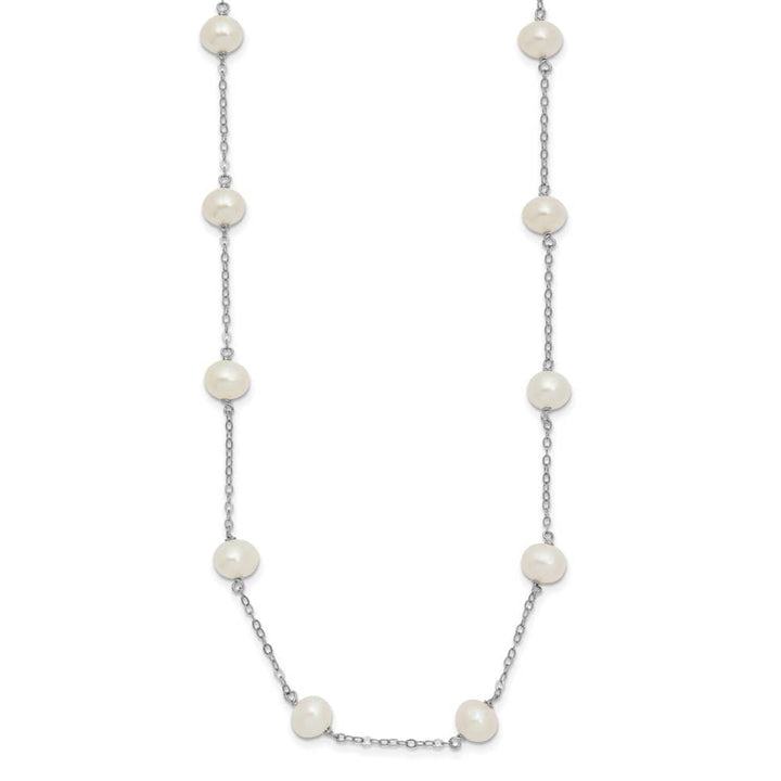 Sterling Silver 6-7mm White Cultured Pearl 14-Station 18 inch Necklace