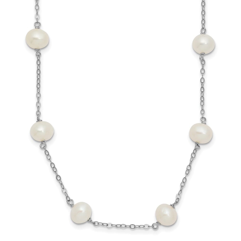 Sterling Silver 6-7mm White Cultured Pearl 14-Station 18 inch Necklace