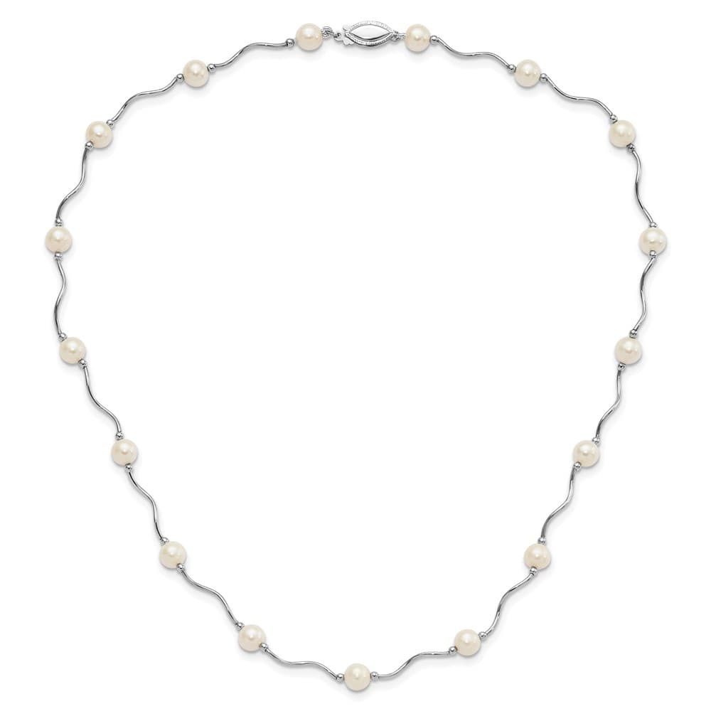 Sterling Silver 6-7mm White Cultured Pearl 17-Station 18 inch Necklace