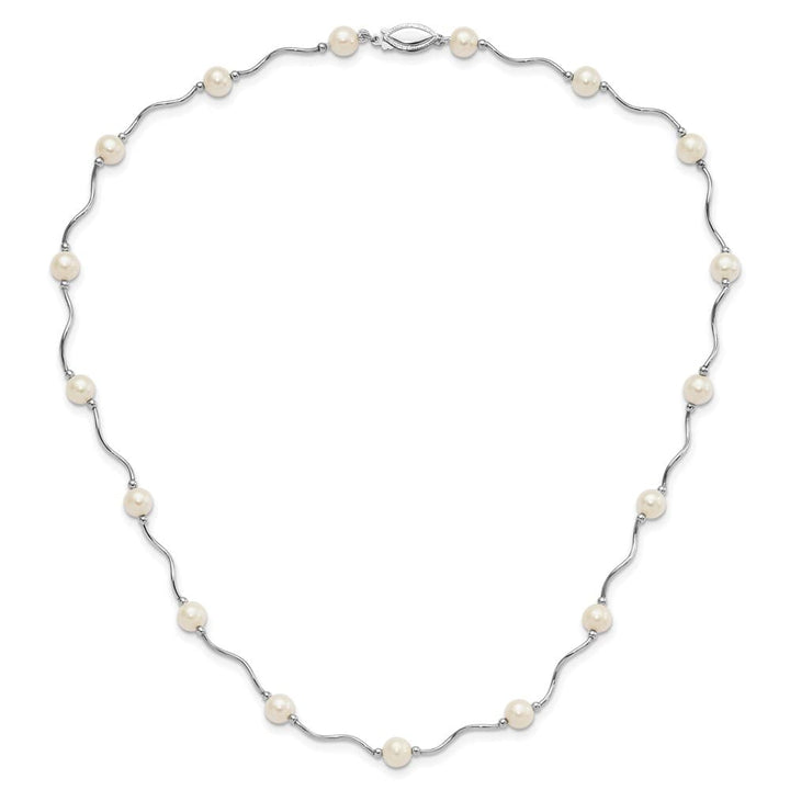 Sterling Silver 6-7mm White Cultured Pearl 17-Station 18 inch Necklace