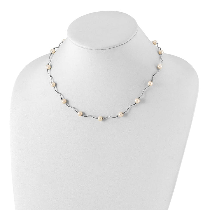 Sterling Silver 6-7mm White Cultured Pearl 17-Station 18 inch Necklace