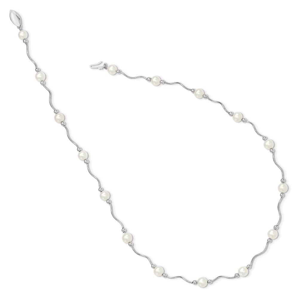 Sterling Silver 6-7mm White Cultured Pearl 17-Station 18 inch Necklace