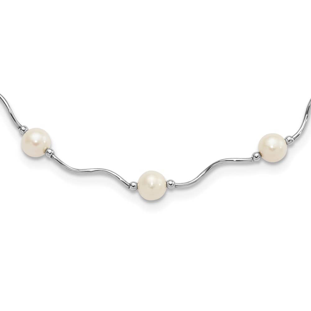 Sterling Silver 6-7mm White Cultured Pearl 17-Station 18 inch Necklace