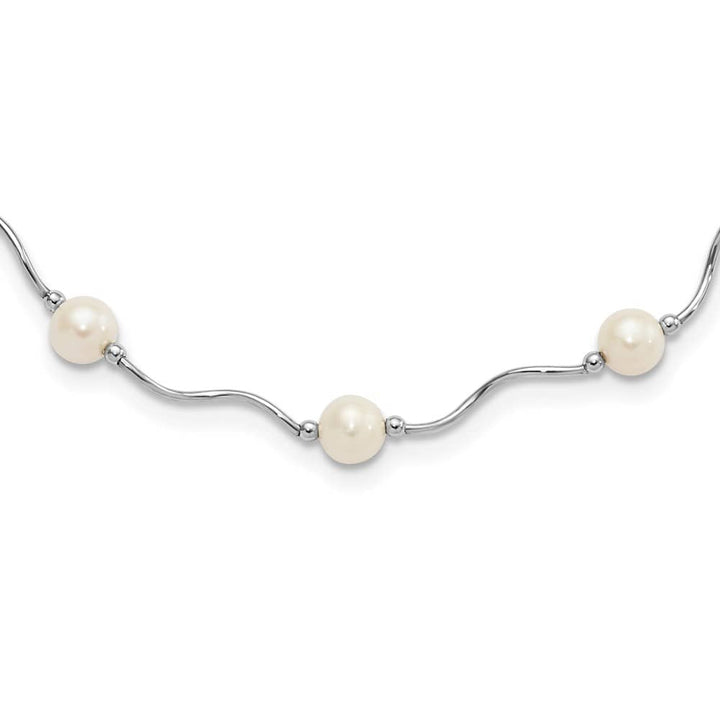 Sterling Silver 6-7mm White Cultured Pearl 17-Station 18 inch Necklace
