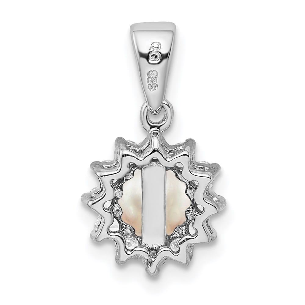 Sterling Silver 6-7mm White Cultured Pearl and CZ Pendant
