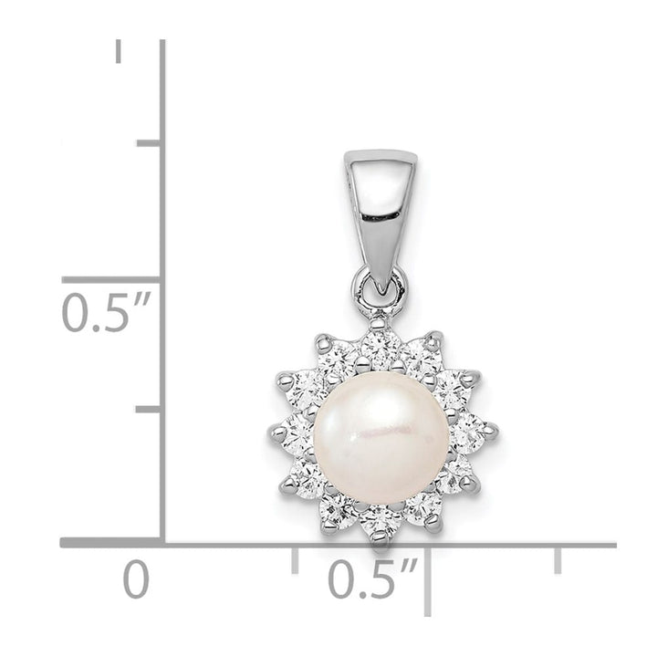 Sterling Silver 6-7mm White Cultured Pearl and CZ Pendant