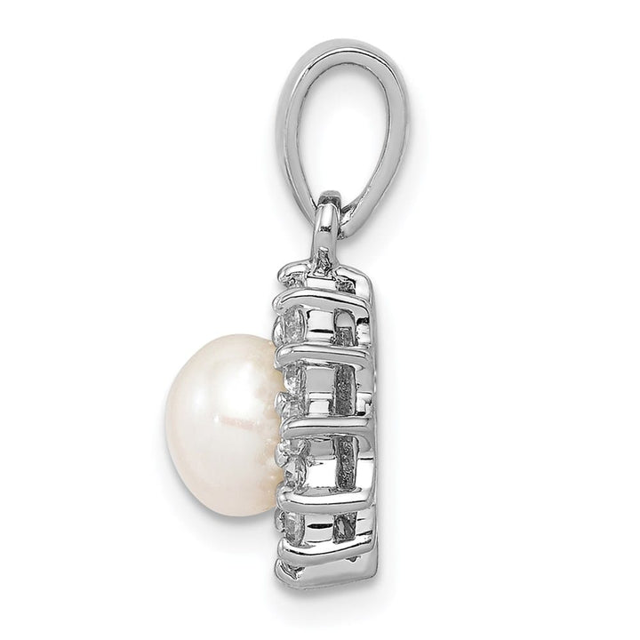 Sterling Silver 6-7mm White Cultured Pearl and CZ Pendant