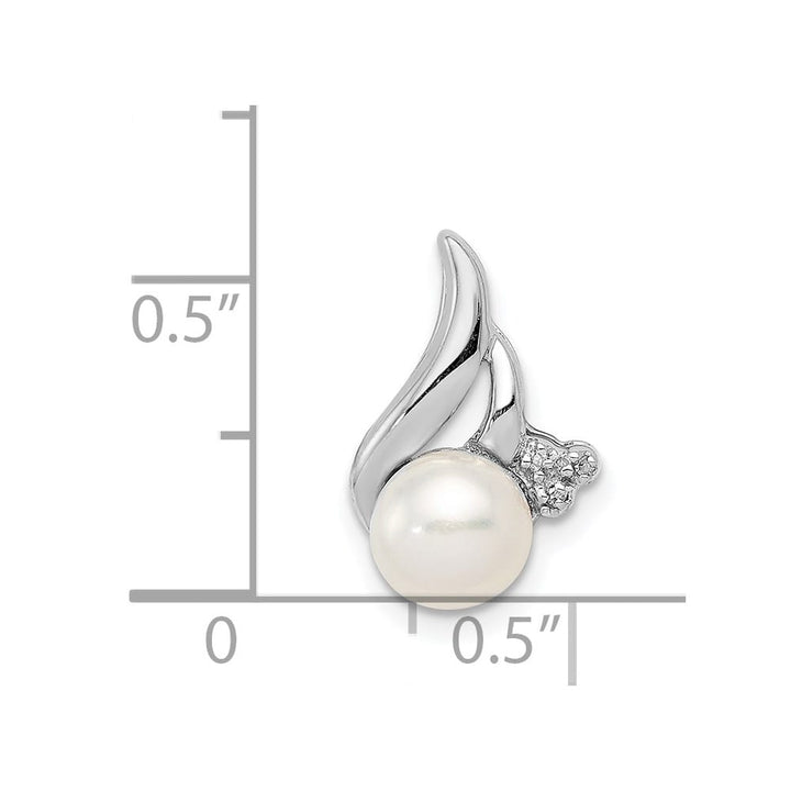 Sterling Silver 6-7mm White Cultured Pearl and Diamond Chain Slide