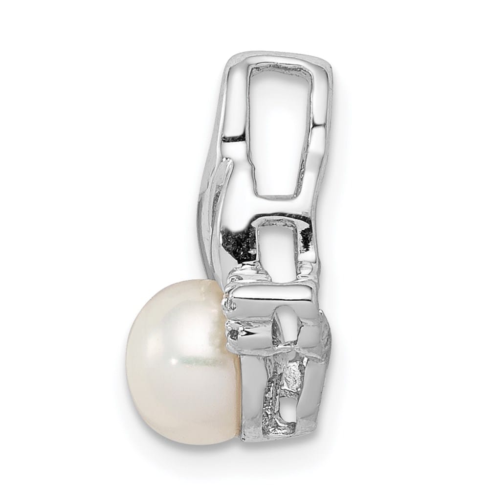 Sterling Silver 6-7mm White Cultured Pearl and Diamond Chain Slide
