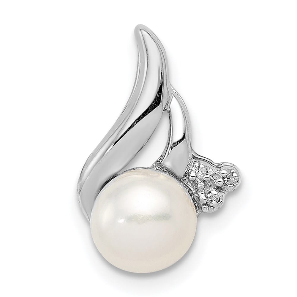 Sterling Silver 6-7mm White Cultured Pearl and Diamond Chain Slide