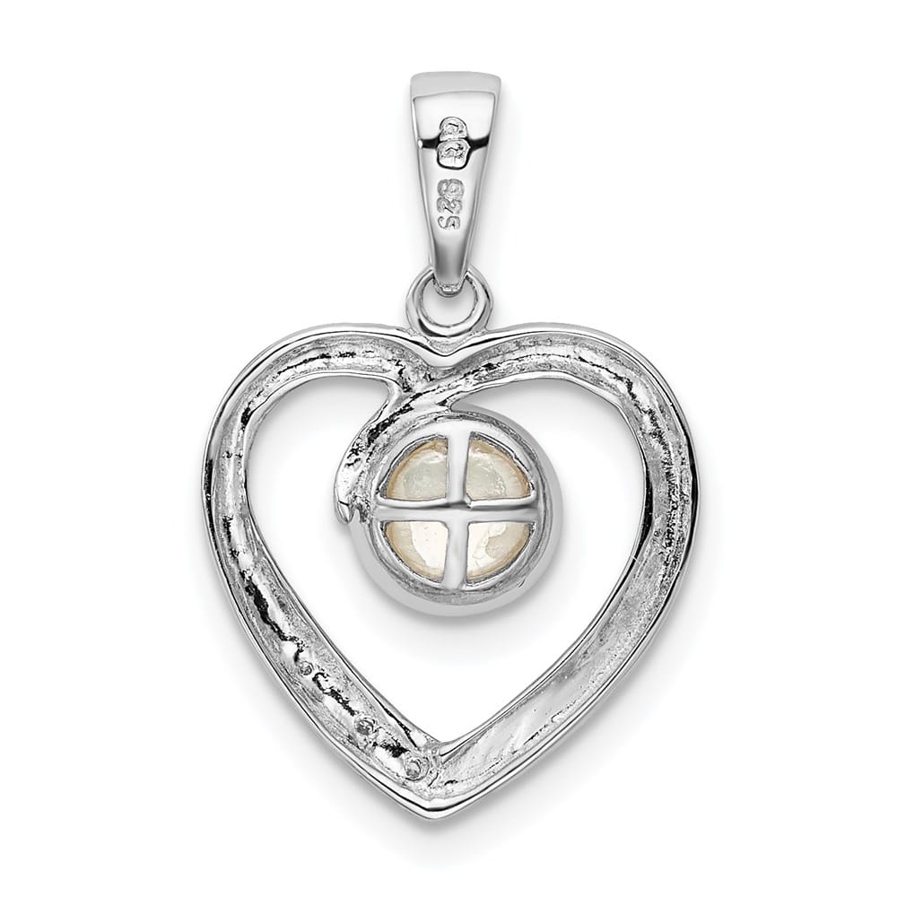 Sterling Silver 6-7mm White Cultured Pearl and Diamond Heart Pendant