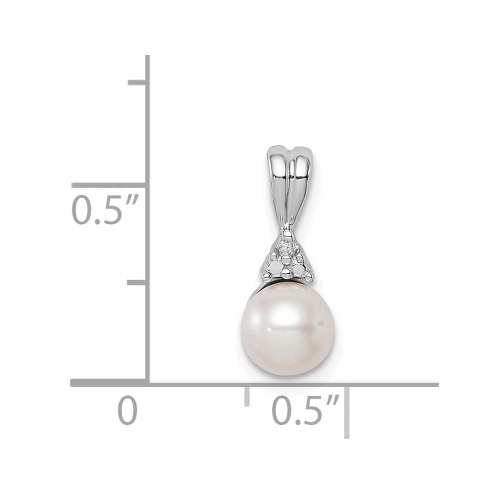 Sterling Silver 6-7mm White Cultured Pearl and Diamond Pendant (14 mm)