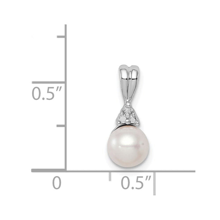 Sterling Silver 6-7mm White Cultured Pearl and Diamond Pendant (14 mm)