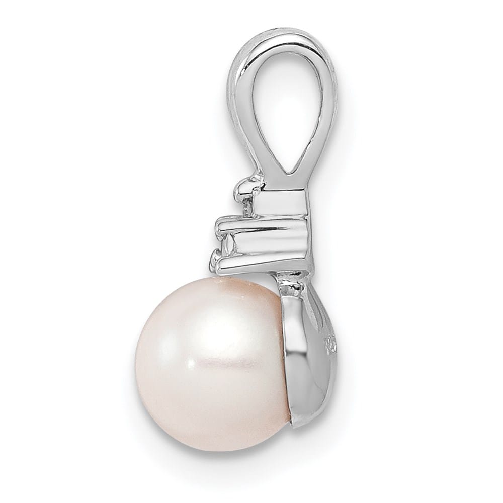 Sterling Silver 6-7mm White Cultured Pearl and Diamond Pendant (14 mm)