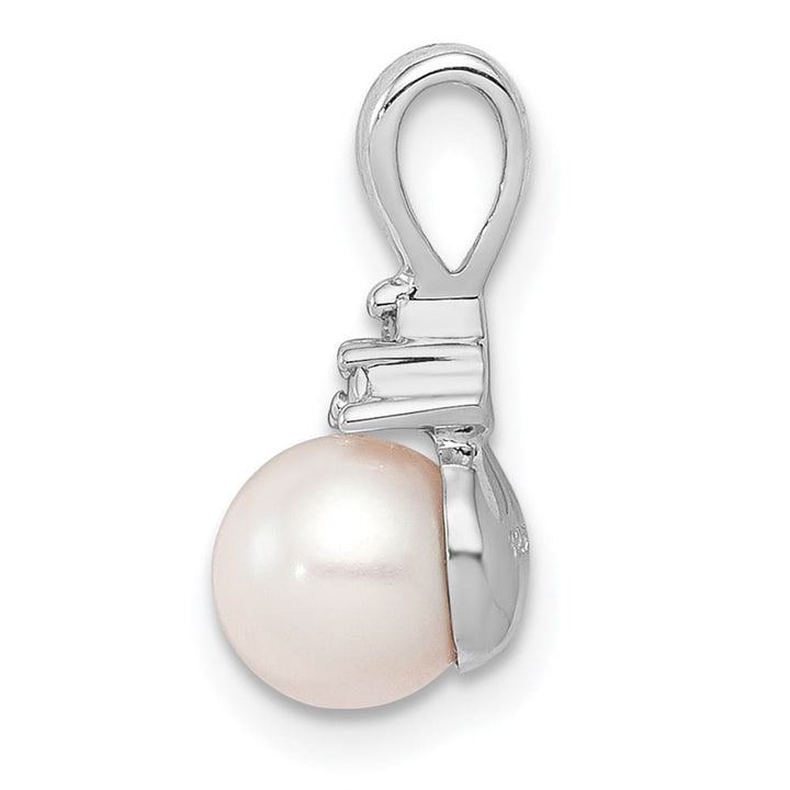 Sterling Silver 6-7mm White Cultured Pearl and Diamond Pendant (14 mm)