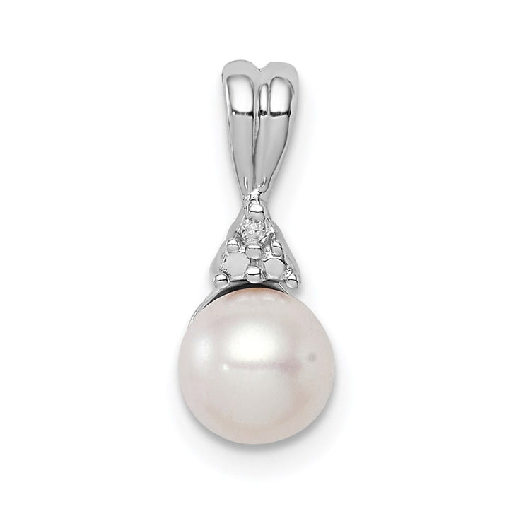 Sterling Silver 6-7mm White Cultured Pearl and Diamond Pendant (14 mm)