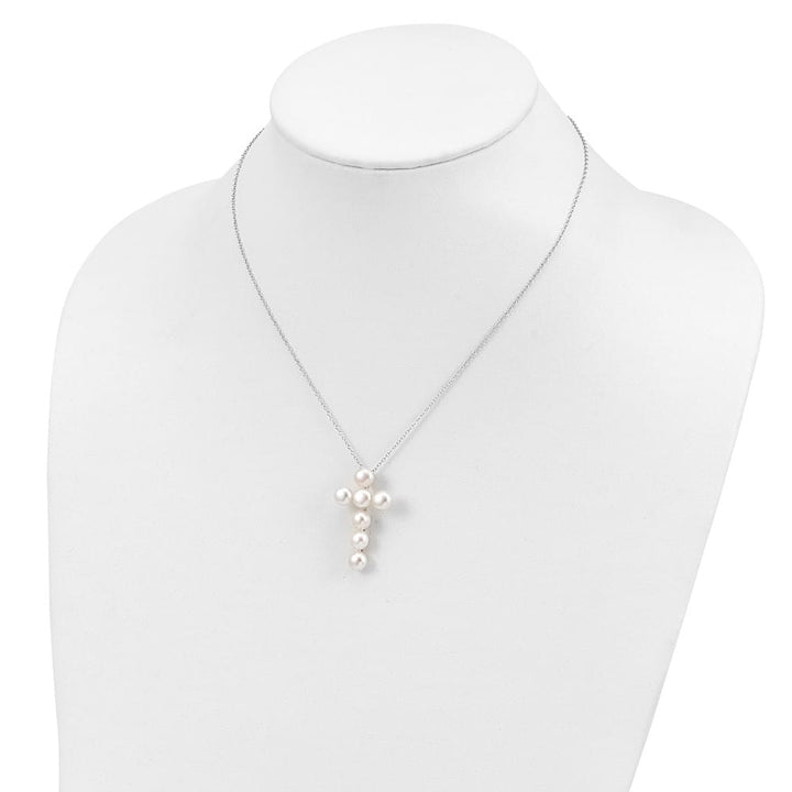 Sterling Silver 6-7mm White Cultured Pearl Cross 17 inch Necklace