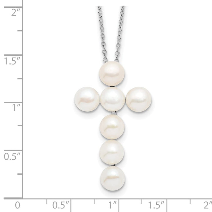 Sterling Silver 6-7mm White Cultured Pearl Cross 17 inch Necklace