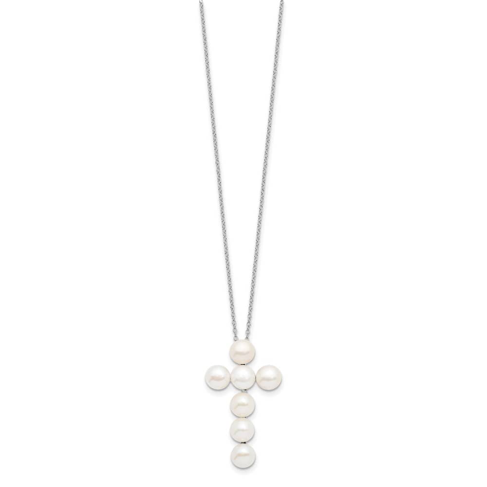 Sterling Silver 6-7mm White Cultured Pearl Cross 17 inch Necklace