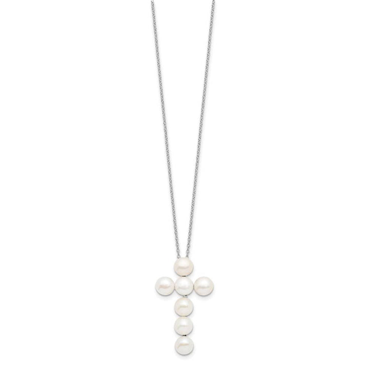 Sterling Silver 6-7mm White Cultured Pearl Cross 17 inch Necklace