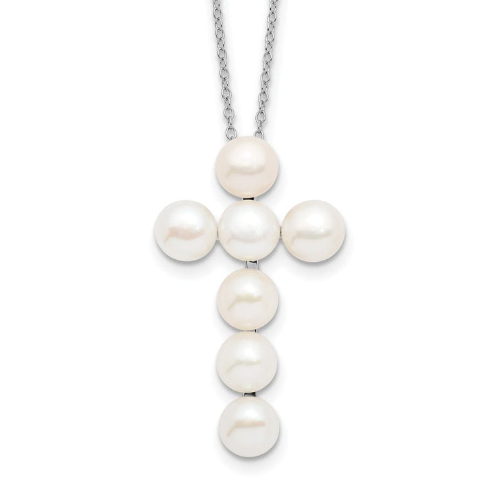 Sterling Silver 6-7mm White Cultured Pearl Cross 17 inch Necklace