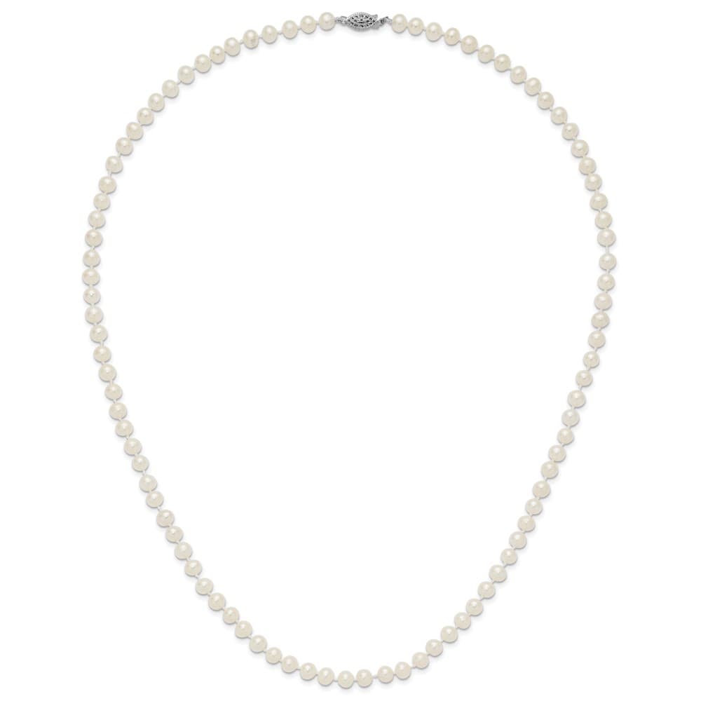 Sterling Silver 6-7mm White Near-Round Cultured Pearl 24 inch Necklace