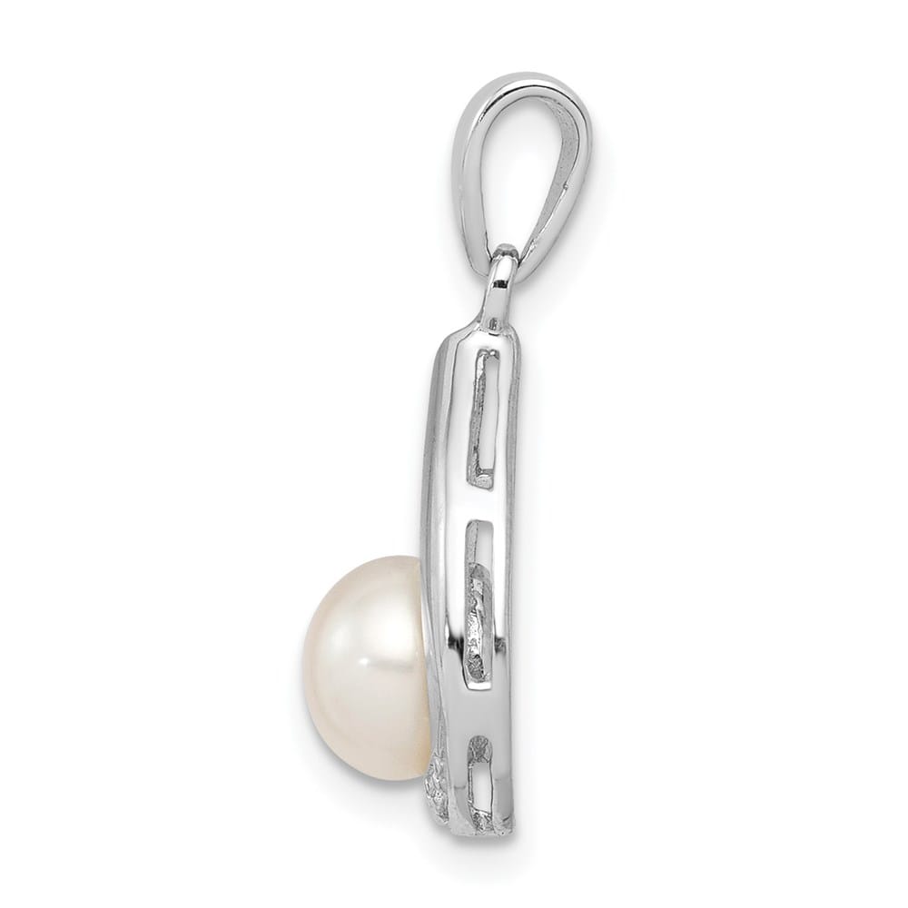 Sterling Silver 6-7mm White Pearl and Diamond Pendant (0.020 ct)