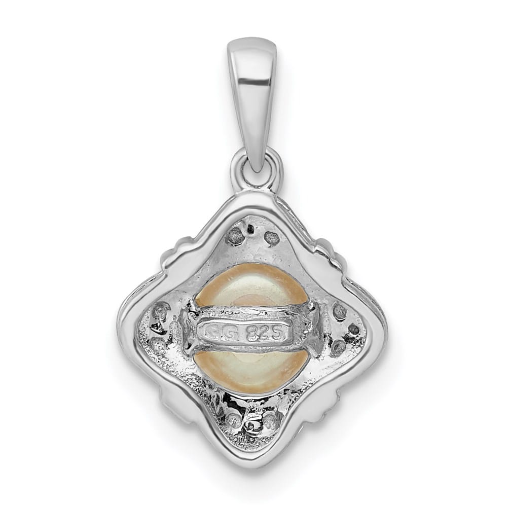 Sterling Silver 6-7mm White Pearl and Diamond Pendant (0.130 ct)