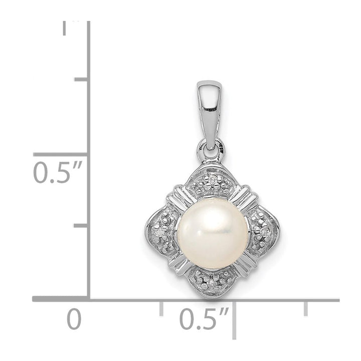 Sterling Silver 6-7mm White Pearl and Diamond Pendant (0.130 ct)