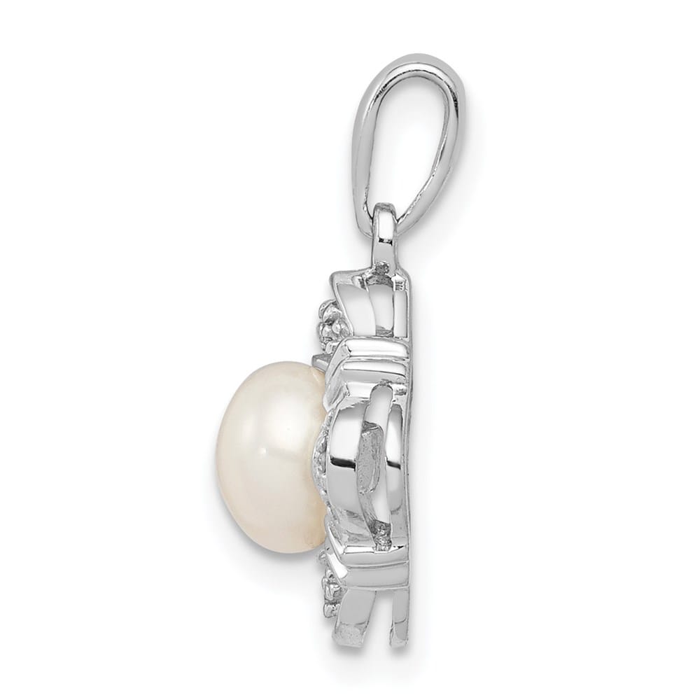 Sterling Silver 6-7mm White Pearl and Diamond Pendant (0.130 ct)