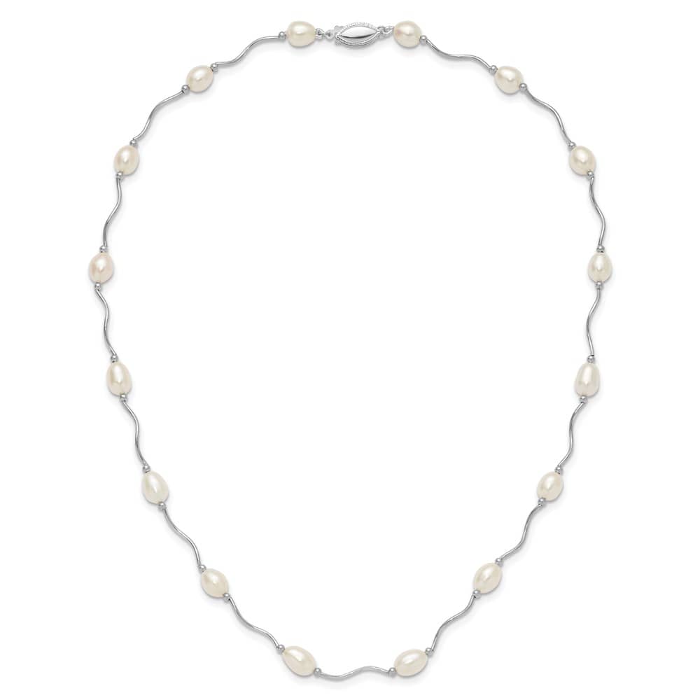 Sterling Silver 6-7mm White Rice Cultured Pearl 18 inch Necklace